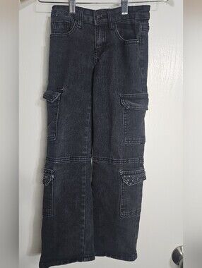 Kids Black Cargo Jeans with Studded Pocket Detail